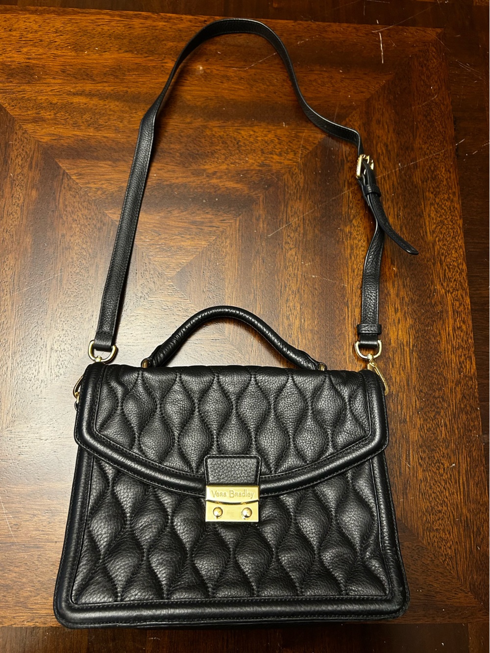 Vera Bradley Black Quilted Leather Stella Top-Handle Satchel Bag